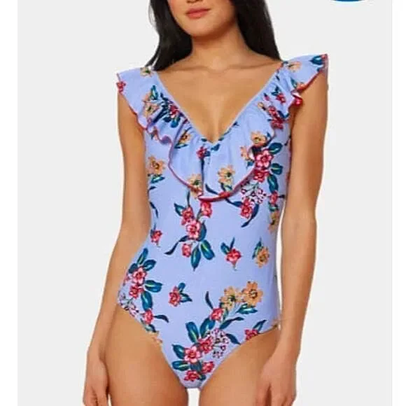 Jessica Simpson Garden Girl Frill Shoulder One Piece Swimsuit size large